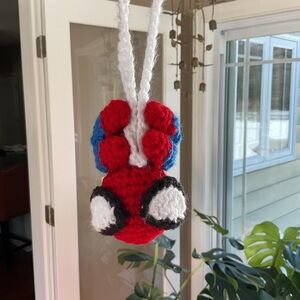 Crocheted upside down hanging Spider-Man Ornament